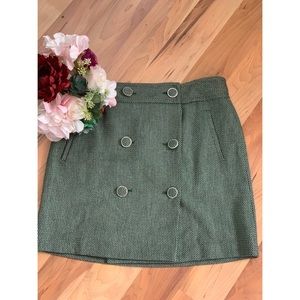 LOFT GREEN TWEED BUTTON FRONT SKIRT SZ 8 NWT